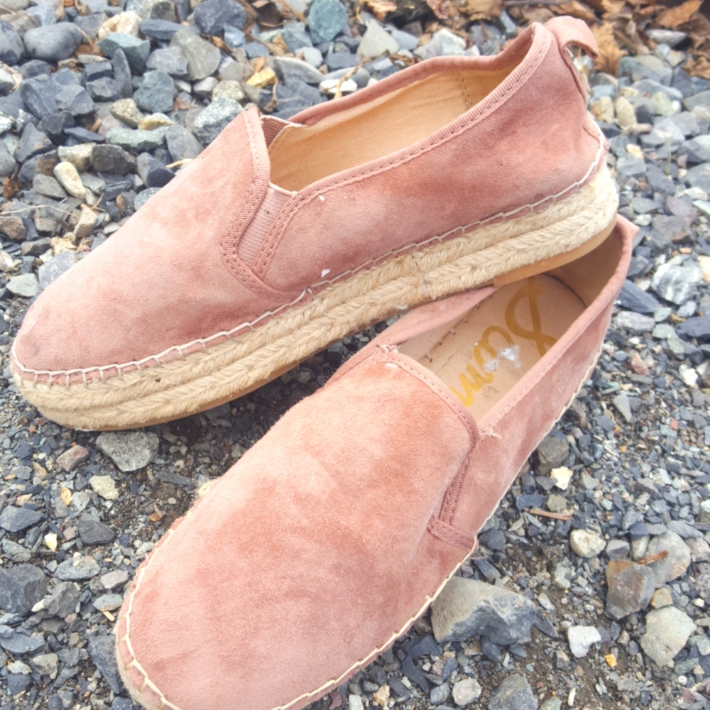 Like New Sam Edelman  Suede Flat Platform Espadrille Dusty Rose Braided Rafia